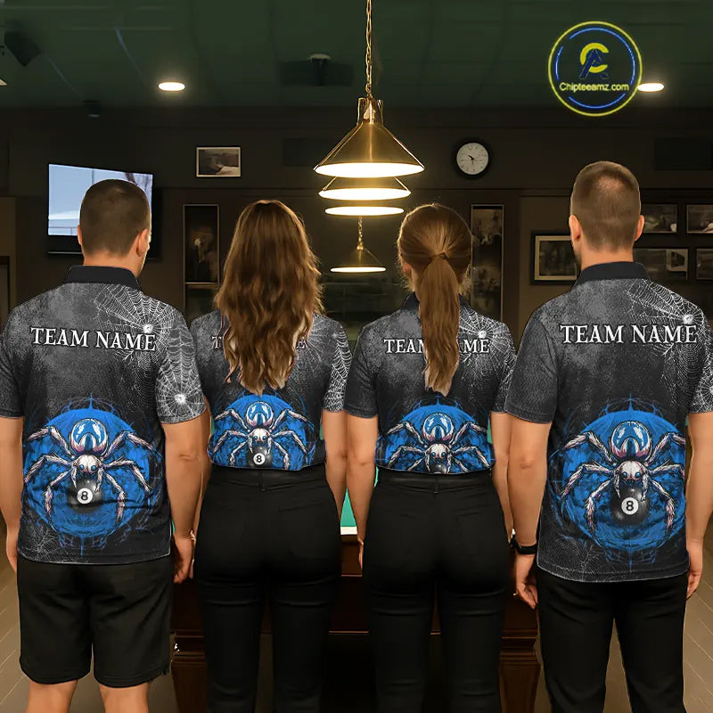 Personalized Grunge Spider Web 8 Ball Pool Billiard Shirt For Men, Billiard Team Jerseys |Blue TDM5518