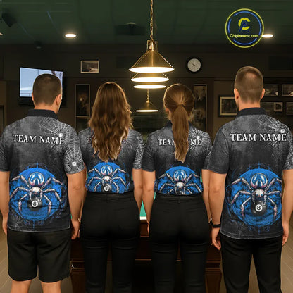 Personalized Grunge Spider Web 8 Ball Pool Billiard Shirt For Men, Billiard Team Jerseys |Blue TDM5518