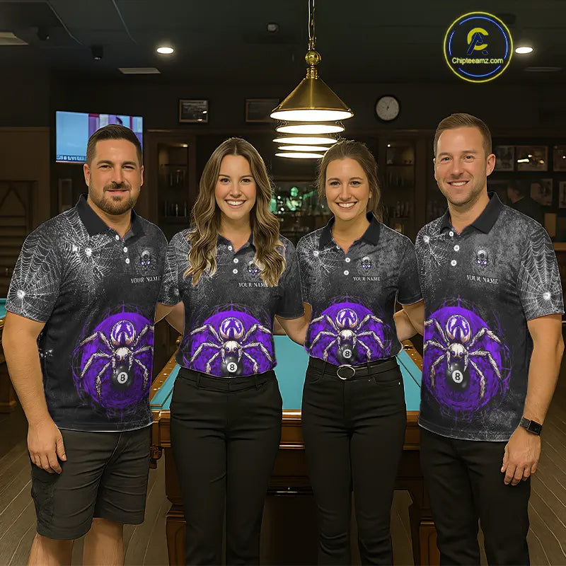 Personalized Grunge Spider Web 8 Ball Pool Billiard Shirt For Men, Billiard Team Jerseys |Purple TDM5519