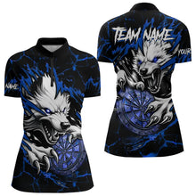 Load image into Gallery viewer, Personalized Wolf Lightning Darts Polo &amp; Quarter Zip Custom Dart Shirts For Women Darts Jerseys |Blue TDM3610