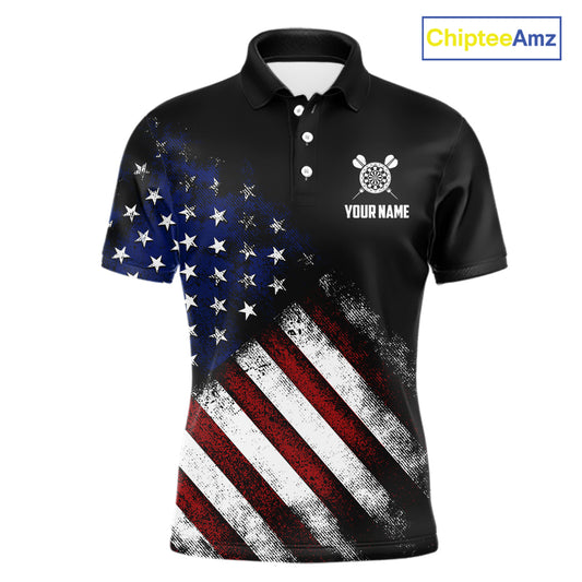Vintage American Flag Eagle Darts Shirt For Men Custom Patriotic Darts Team Jersey Polo & 1/4 Zip TDM5968