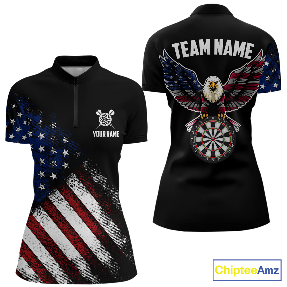Vintage American Flag Eagle Darts Shirt For Women Custom Patriotic Darts Team Jersey Polo & 1/4 Zip TDM5968