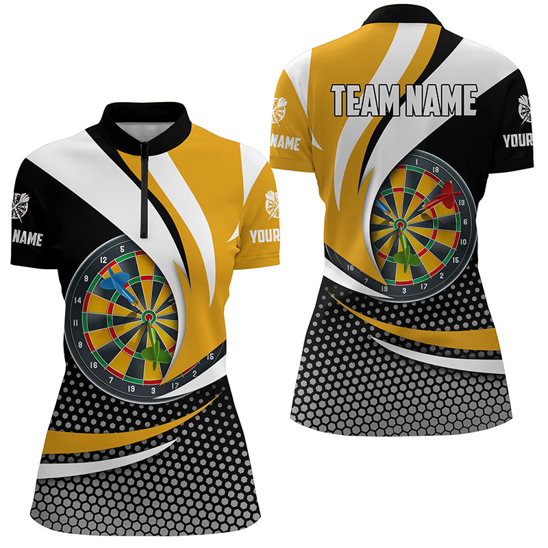 Personalized 3D Dartboard Black Yellow Women Quarter-Zip Shirts Custom Darts League Shirts TDM1283