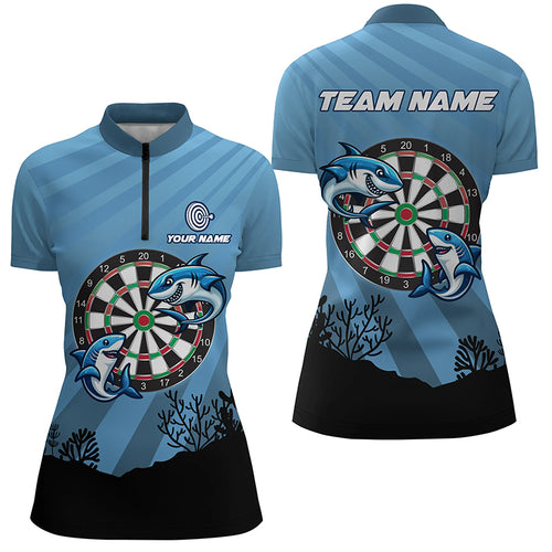 Personalized Shark Dart Board Blue Women Quarter-Zip Shirts Custom Funniest Darts Shirts Gift TDM1284