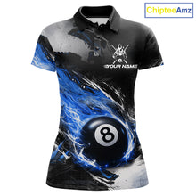 Load image into Gallery viewer, Custom Blue Flaming 8 Ball Pool Billiard Shirt For Women, Billiard Team Jersey Polo &amp; 1/4 Zip TDM6370