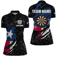 Load image into Gallery viewer, Grunge Texas Flag Dartboard Polo &amp; Quarter-Zip Shirts For Women Custom Patriotic Darts Jerseys Attire TDM1647