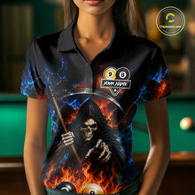 Load image into Gallery viewer, Custom 8 Ball &amp; 9 Ball Fire Grim Reaper Billiard Shirt For Women, Pool Team Jersey Polo &amp; 1/4 Zip TDM6562