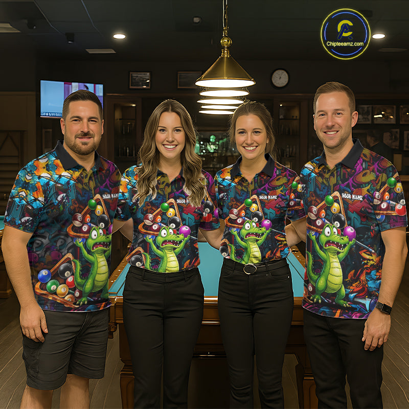 Colorful Billiard Jersey Custom Funny Dinosaur Graffiti Billiard Polo & Quarter Zip Shirts For Women TDM6566