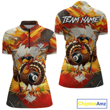 Personalized Funny Turkey 8 Ball Billiard Shirt For Women Custom Thanksgiving Pool Team Jersey TDM5049