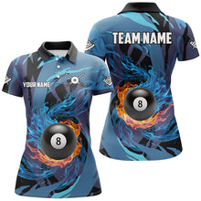 Load image into Gallery viewer, Personalized Blue Whirling 8 Ball Pool Flame Women Billiard Shirts, Billiard Jerseys 8 Ball Costume TDM3041