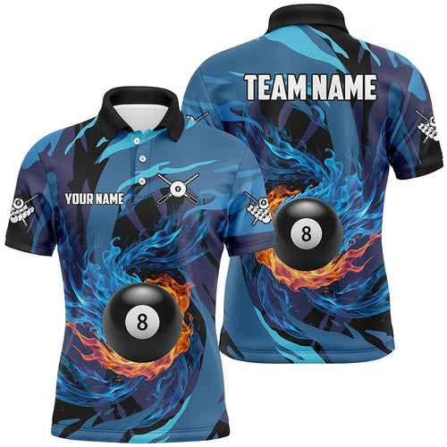 Personalized Blue Whirling 8 Ball Pool Flame Men Billiard Shirts, Billiard Jerseys 8 Ball Costume TDM3041