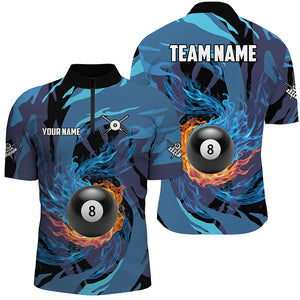 Personalized Blue Whirling 8 Ball Pool Flame Men Billiard Shirts, Billiard Jerseys 8 Ball Costume TDM3041