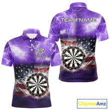 Load image into Gallery viewer, Purple American Flag Thunder Lightning Darts Shirt For Men Custom Darts Jersey Team Polo &amp; 1/4 Zip TDM5269
