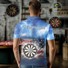 Load image into Gallery viewer, Blue American Flag Thunder Lightning Darts Shirt For Men Custom Darts Jersey Team Polo &amp; 1/4 Zip TDM5270