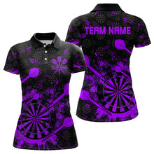 Load image into Gallery viewer, Black And Purple Grunge Darts Polo, Quarter Zip For Women Custom Dart Shirts For Team Dart Jerseys TDM3276