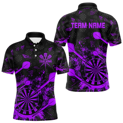 Black And Purple Grunge Darts Polo, Quarter Zip For Men Custom Dart Shirts For Team Dart Jerseys TDM3276
