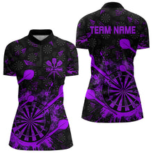 Load image into Gallery viewer, Black And Purple Grunge Darts Polo, Quarter Zip For Women Custom Dart Shirts For Team Dart Jerseys TDM3276