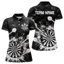 Load image into Gallery viewer, Black White Grunge Darts Polo And Quarter Zip For Women Custom Dart Shirts For Team Dart Jerseys TDM3277