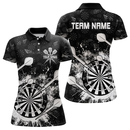 Black White Grunge Darts Polo And Quarter Zip For Women Custom Dart Shirts For Team Dart Jerseys TDM3277