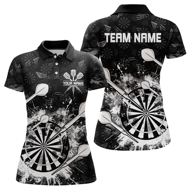 Black White Grunge Darts Polo And Quarter Zip For Women Custom Dart Shirts For Team Dart Jerseys TDM3277