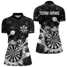Load image into Gallery viewer, Black White Grunge Darts Polo And Quarter Zip For Women Custom Dart Shirts For Team Dart Jerseys TDM3277