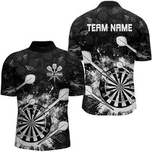 Load image into Gallery viewer, Black White Grunge Darts Polo And Quarter Zip For Men Custom Dart Shirts For Team Dart Jerseys TDM3277