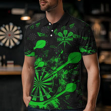Load image into Gallery viewer, Black And Green Grunge Darts Polo, Quarter Zip For Men Custom Dart Shirts For Team Dart Jerseys TDM3464