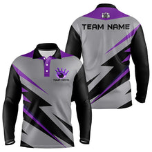 Load image into Gallery viewer, Purple lightning Bowling Polo, Quarter Zip shirts For Men custom bowling team jerseys Bowler Outfits NQS9412