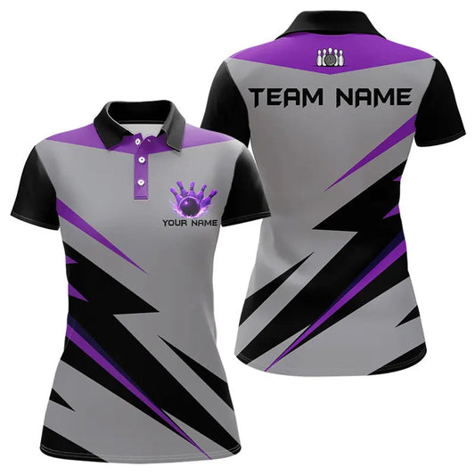 Purple lightning Bowling Polo, Quarter Zip shirts For Women custom bowling team jerseys Bowler Outfits NQS9412