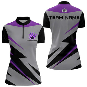 Purple lightning Bowling Polo, Quarter Zip shirts For Women custom bowling team jerseys Bowler Outfits NQS9412