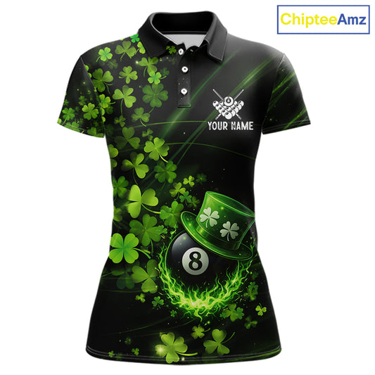 Green Luckiest Shamrock 8 Ball Billiard Shirt For Women Custom St Patrick Day Pool Team Jersey TDM5778