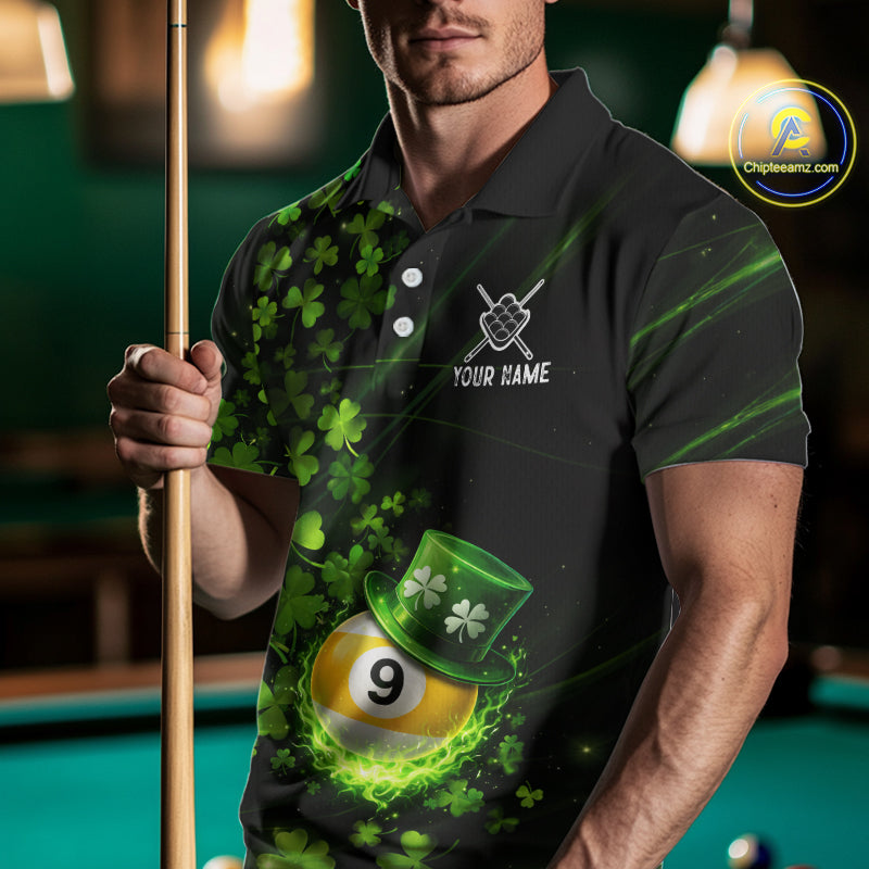 Green Luckiest Shamrock 9 Ball Billiard Shirt For Men Custom St Patrick Day Pool Team Jersey TDM5779