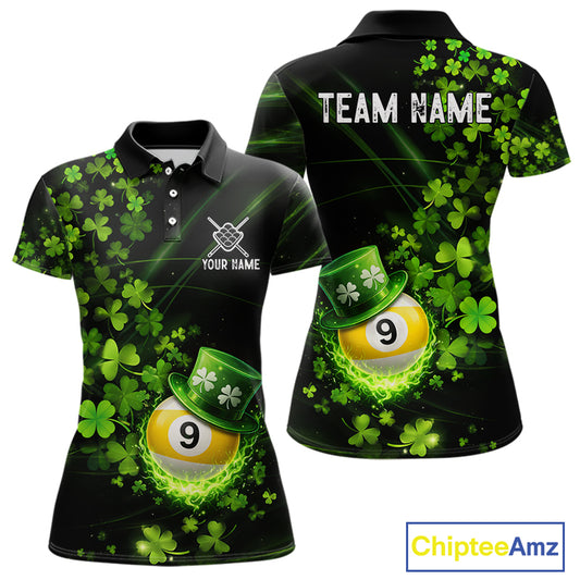 Green Luckiest Shamrock 9 Ball Billiard Shirt For Women Custom St Patrick Day Pool Team Jersey TDM5779
