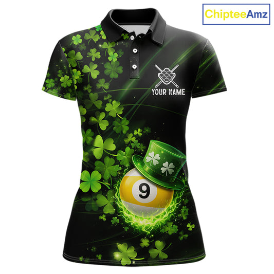 Green Luckiest Shamrock 9 Ball Billiard Shirt For Women Custom St Patrick Day Pool Team Jersey TDM5779