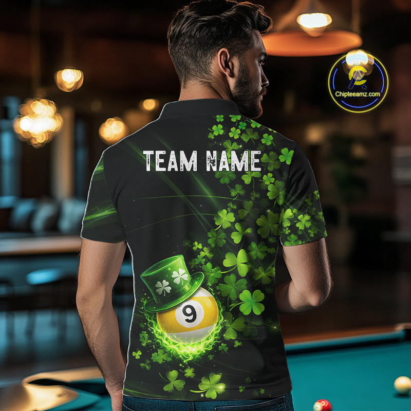 Green Luckiest Shamrock 8 & 9 Ball Billiard Shirt For Men Custom St Patrick Day Pool Team Jersey TDM5780