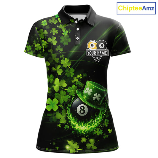 Green Luckiest Shamrock 8 & 9 Ball Billiard Shirt For Women Custom St Patrick Day Pool Team Jersey TDM5780