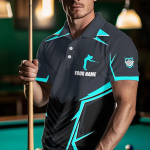 Billiard Jerseys For Men Custom Polo & Quarter-Zip Billiard Team Shirt, 8 Ball Pool Shirt|Turquoise TDM3614