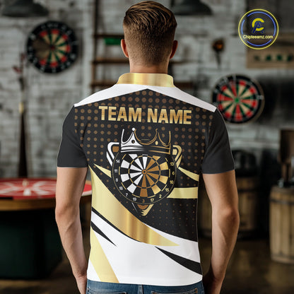 Black And Gold Dartboard Crown Darts Shirt For Men Custom Darts Jersey Team Polo & Quarter Zip TDM6375