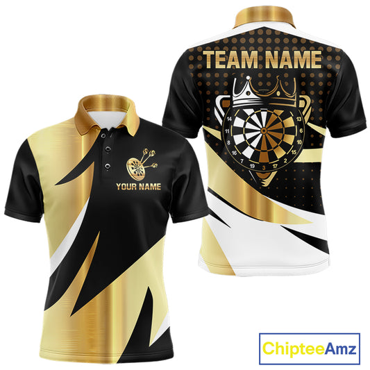 Black And Gold Dartboard Crown Darts Shirt For Men Custom Darts Jersey Team Polo & Quarter Zip TDM6375
