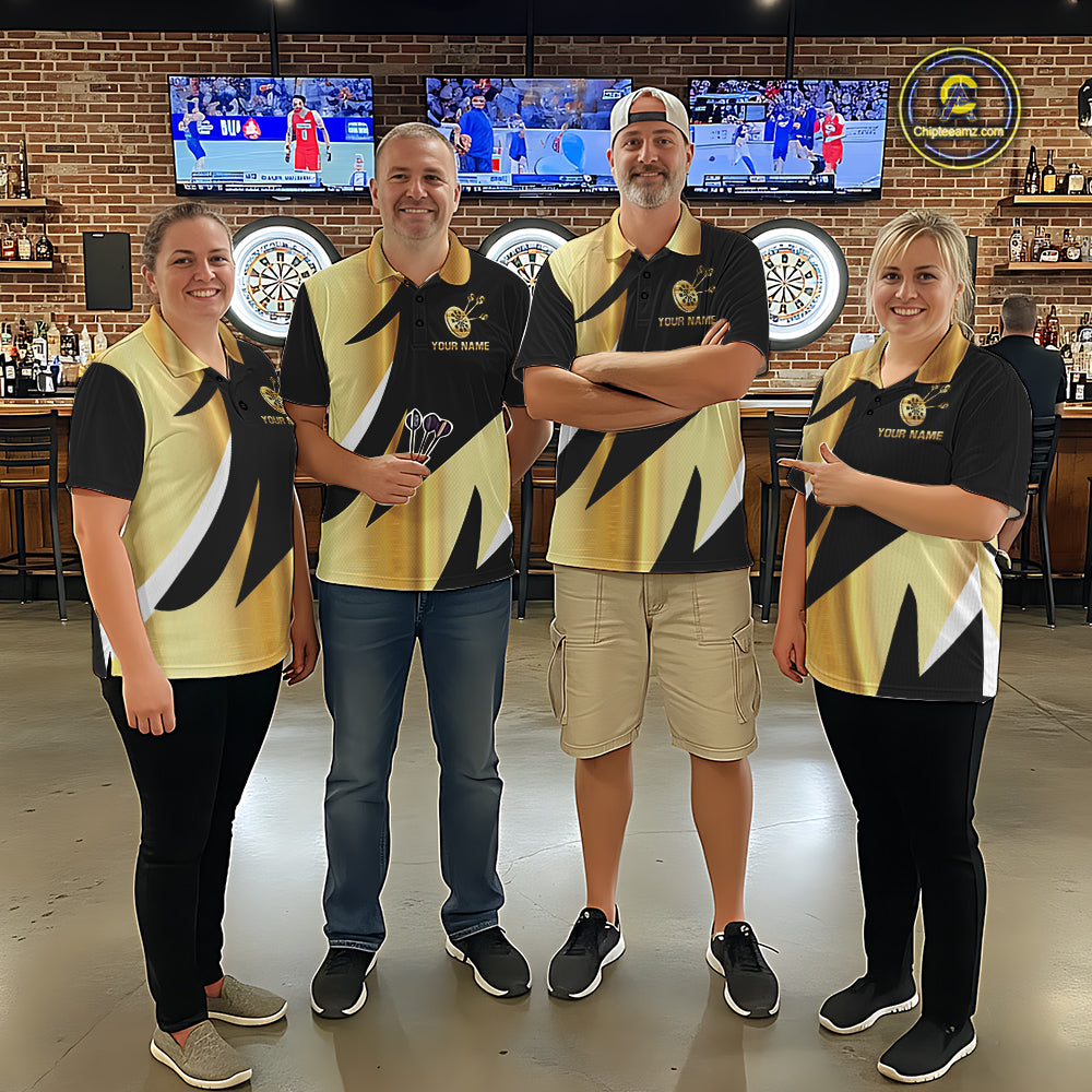 Black And Gold Dartboard Crown Darts Shirt For Men Custom Darts Jersey Team Polo & Quarter Zip TDM6375