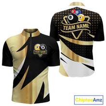 Load image into Gallery viewer, Personalized Billiard 8 Ball &amp; 9 Ball Pool Polo, 1/4 Zip For Men Custom Team Billiard Jersey |Gold TDM6376