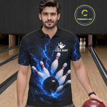 Load image into Gallery viewer, Personalized Blue Thunder Lightning Bowling Jersey For Men, Bowling League Shirts Polo &amp; 1/4 Zip TDM6573