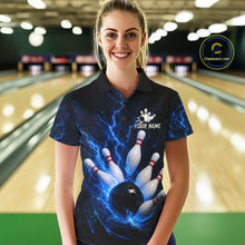 Load image into Gallery viewer, Personalized Blue Thunder Lightning Bowling Jersey For Women, Bowling League Shirts Polo &amp; 1/4 Zip TDM6573