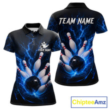 Load image into Gallery viewer, Personalized Blue Thunder Lightning Bowling Jersey For Women, Bowling League Shirts Polo &amp; 1/4 Zip TDM6573