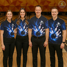 Load image into Gallery viewer, Personalized Blue Thunder Lightning Bowling Jersey For Men, Bowling League Shirts Polo &amp; 1/4 Zip TDM6573