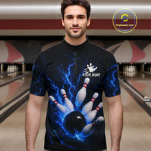Load image into Gallery viewer, Personalized Blue Thunder Lightning Bowling Jersey For Men, Bowling League Shirts Polo &amp; 1/4 Zip TDM6573