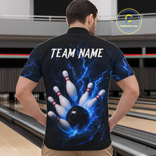 Load image into Gallery viewer, Personalized Blue Thunder Lightning Bowling Jersey For Men, Bowling League Shirts Polo &amp; 1/4 Zip TDM6573