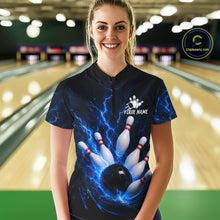 Load image into Gallery viewer, Personalized Blue Thunder Lightning Bowling Jersey For Women, Bowling League Shirts Polo &amp; 1/4 Zip TDM6573