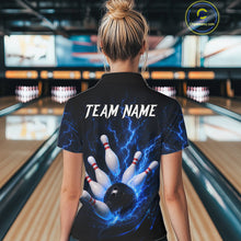 Load image into Gallery viewer, Personalized Blue Thunder Lightning Bowling Jersey For Women, Bowling League Shirts Polo &amp; 1/4 Zip TDM6573