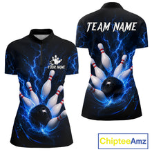 Load image into Gallery viewer, Personalized Blue Thunder Lightning Bowling Jersey For Women, Bowling League Shirts Polo &amp; 1/4 Zip TDM6573